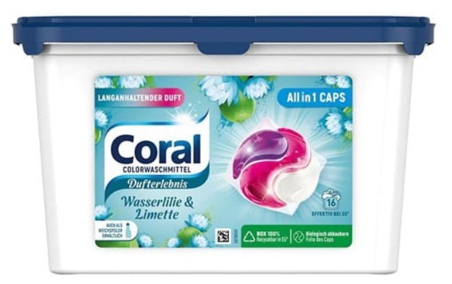 Капсулы для стирки Coral 3в1 Color Wasserlilie 16 шт