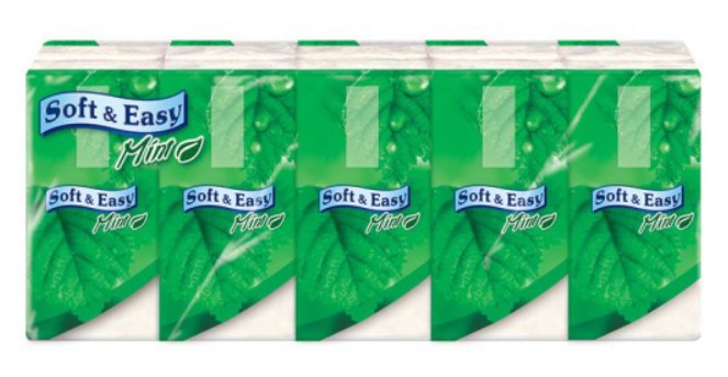 Гигиенические салфетки Soft&amp;Easy, 3-слойные, мятные, 10x9 шт